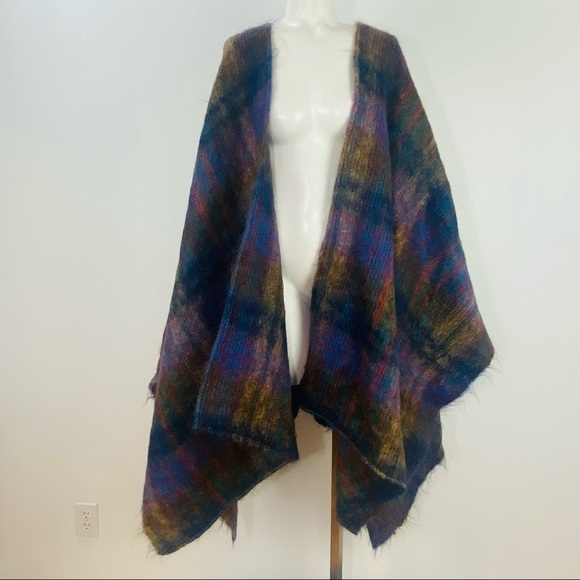 Designer Kabuki Barbara Bui Paris Mohair Wool Poncho Plaid